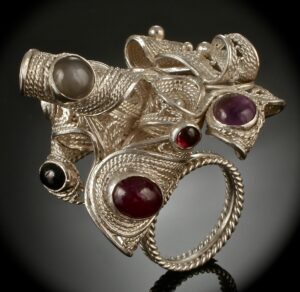 Silver ring and gemstones
