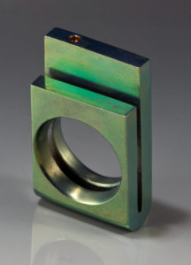 Ti Ring#14 Anodized Titanium, CZ sapphire H1,47"W0.84"D 0.35" Ring size 7