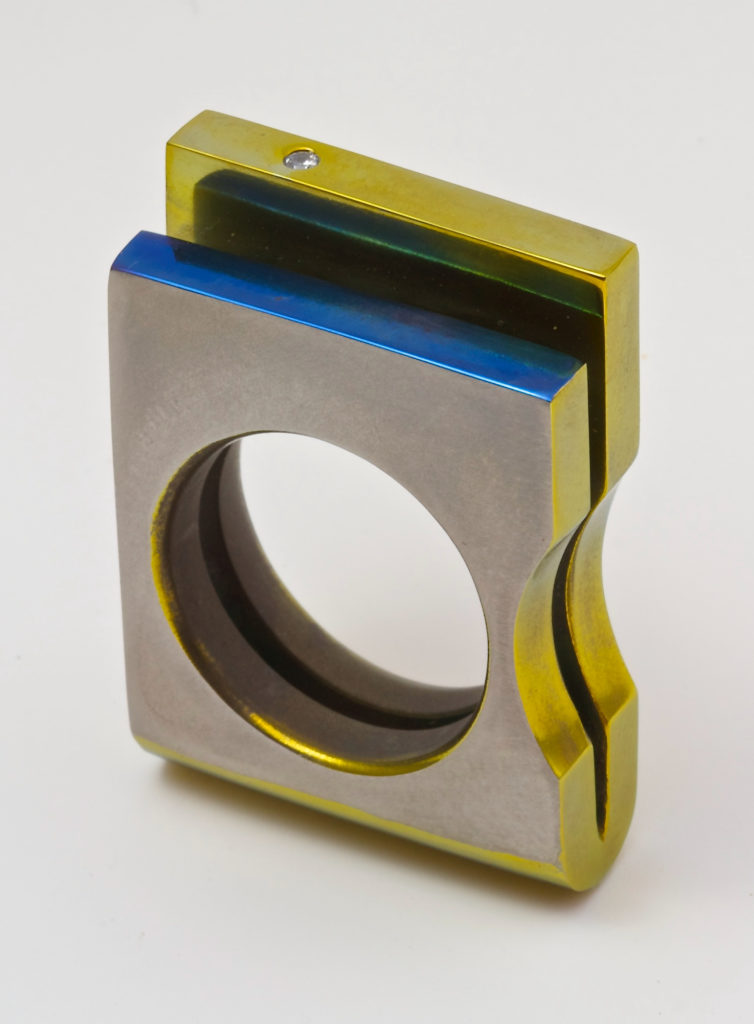 Ti Ring#3 anodized titanium & 3mmCZ H1.47”xW1.05”xD 0.35” Ring size 8.1/2