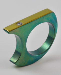 Ti Ring #4 Anodized titanium & 3mm CZ H 1.08'' x W 1.30'' x D 0.20''