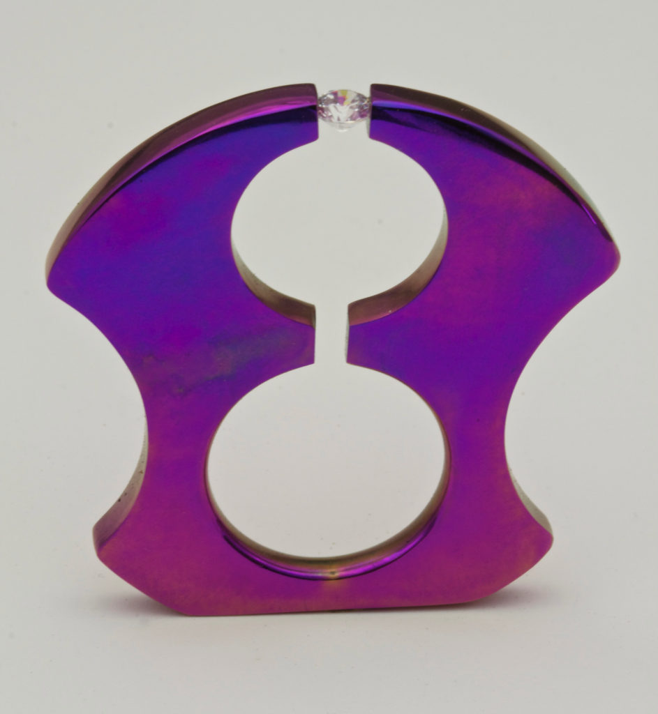 Ti Ring#5 anodized titanium & CZ H1.66” x W1.64” x D 0.14” Ring size 7