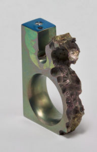 Ti Ring Anodized Titanium, CZ & amethyst H1.5"W1"D0.3" Ring size 7.1/2